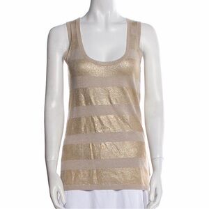 Tory Burch Metallic Gold & Tan Striped Scoop Neck Stylish Tank Top XS, XSmall